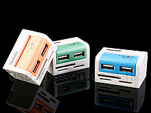 USB 90° Revolving 2-Port Hub  + Card Reader