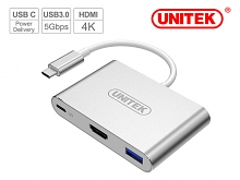 UNITEK Y-9103 USB-C Aluminium Multiport Hub with Power Delivery (1-Port USB3.0 + 2-Port USB2.0 + HDMI)