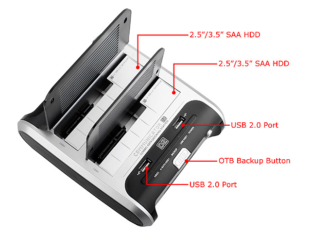 Dual SATA HDD Multi-Function Dock with One Touch Backup (USB + eSATA)