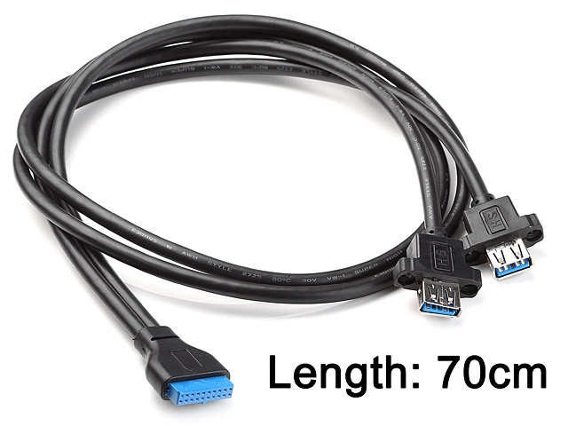 USB 3.0 20-Pin Header Male to USB 3.0 Dual Type-A Female Cable