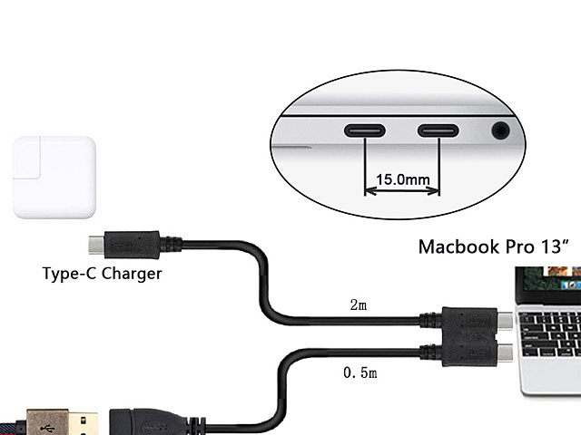 Dual USB 3.1 Type-C OTG Cable with Type-C External Power Supply
