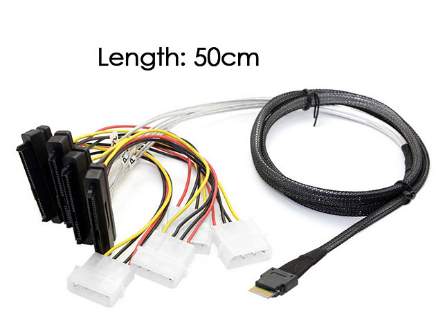 Slim SAS 4.0 SFF-8654 to 4 x SAS 29-Pin SFF-8482 Target Raid Cable