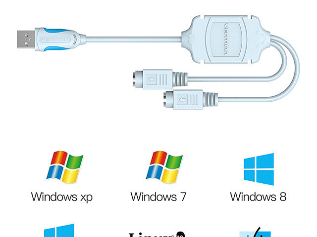 USB to PS/2 Cable (Support Window 10 / 8 / 7)