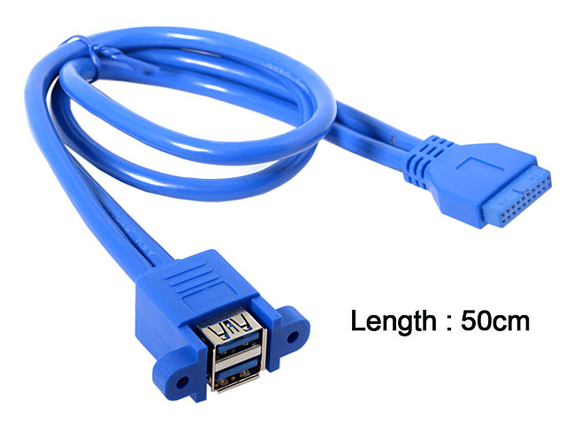 USB 3.0 20-Pin Header Male to Dual USB 3.0 Type-A Female Cable