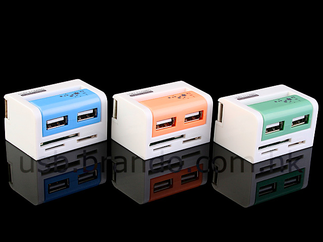 USB 90° Revolving 2-Port Hub  + Card Reader