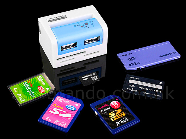 USB 90° Revolving 2-Port Hub  + Card Reader