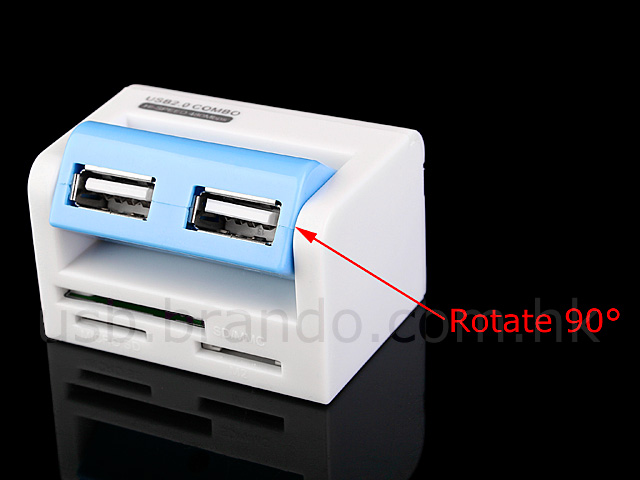 USB 90° Revolving 2-Port Hub  + Card Reader