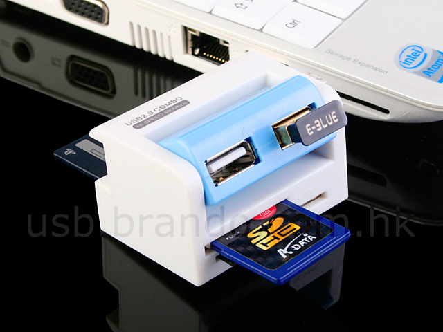 USB 90° Revolving 2-Port Hub  + Card Reader