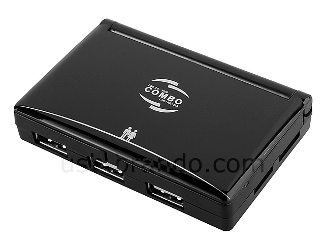 USB Multi-Card Reader with 3-Port Hub and Memory Card Storage