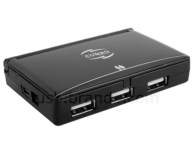 USB Multi-Card Reader with 3-Port Hub and Memory Card Storage