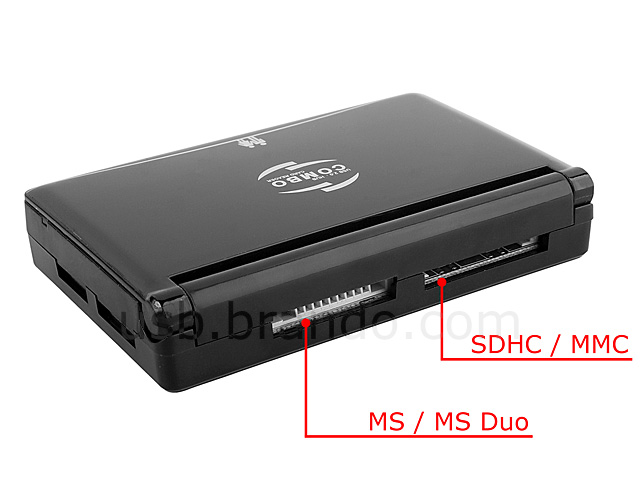 USB Multi-Card Reader with 3-Port Hub and Memory Card Storage