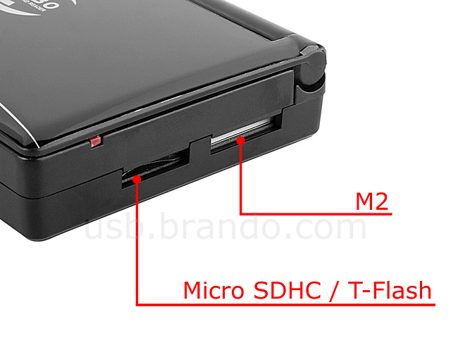 USB Multi-Card Reader with 3-Port Hub and Memory Card Storage