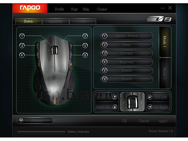 Rapoo V8 2.4GHz Wireless Gaming Laser Mouse - 5000DPI with 6 Button