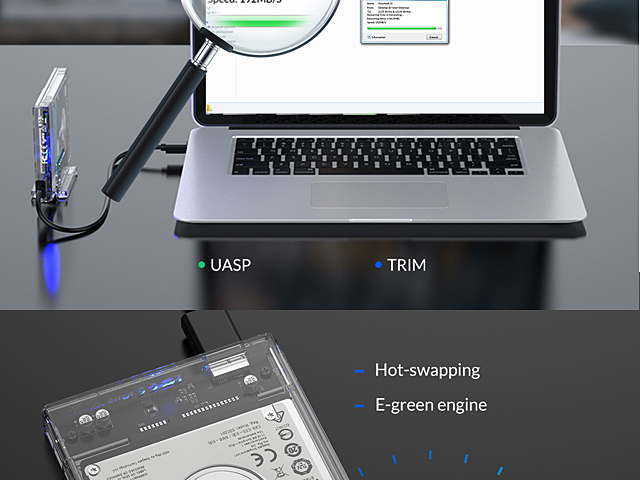 ORICO Transparent USB 3.0 2.5" SATA HDD Enclosure with Stand