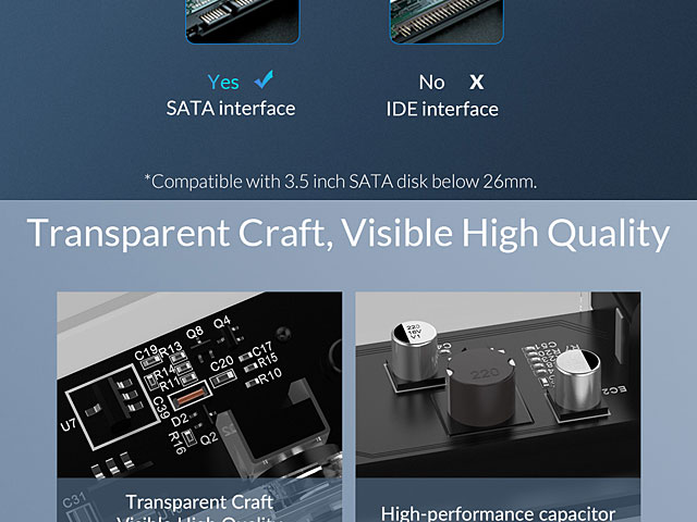 ORICO Transparent Type-C 3.5 SATA HDD Enclosure with Stand (Dual-Cable Version)