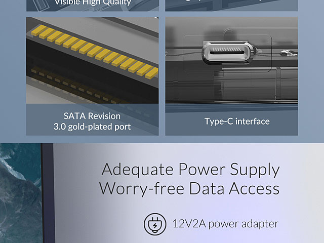 ORICO Transparent Type-C 3.5 SATA HDD Enclosure with Stand (Dual-Cable Version)