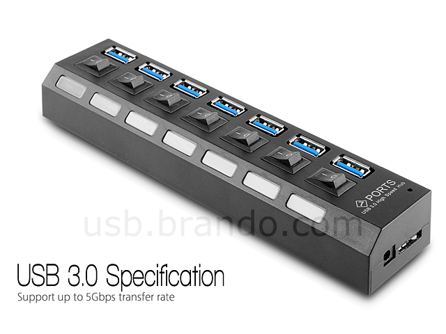 USB 3.0 7-Port Hub Bar with On/Off Switches