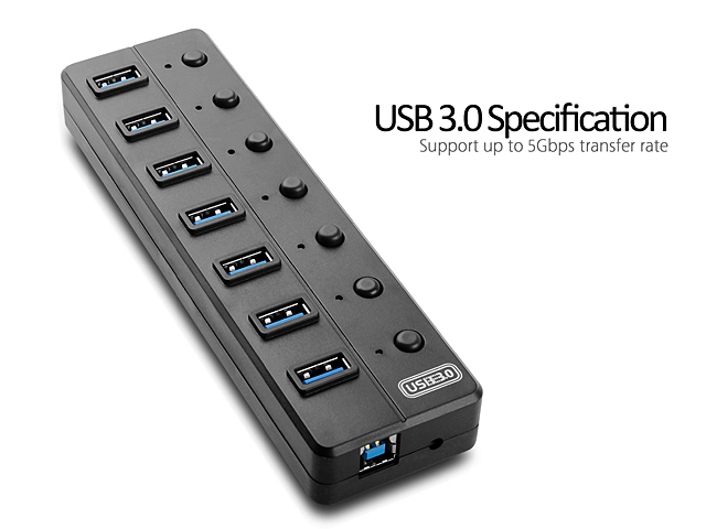 USB 3.0 7-Port Hub with On/Off Switches