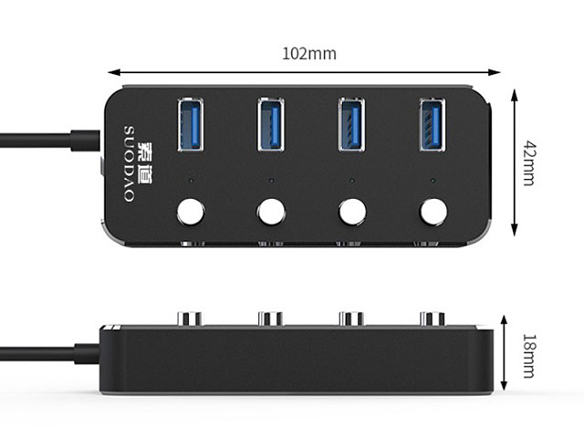 USB 3.0 Aluminum 4-Port Hub with On/Off Switch