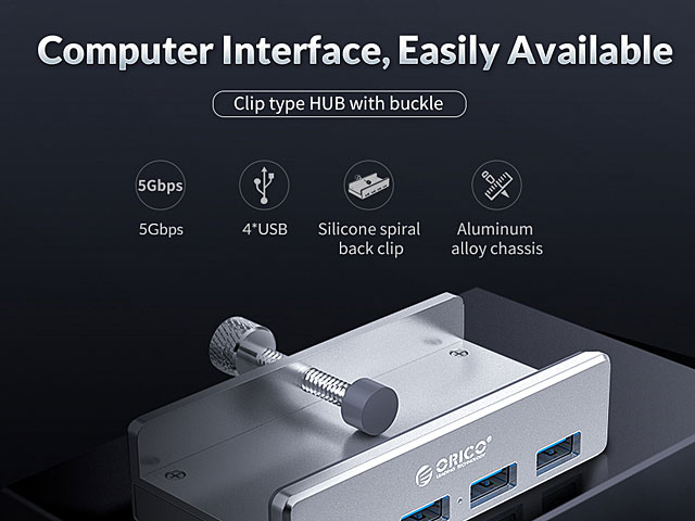Aluminum Alloy Clip-Type USB 3.0 4-Port Hub