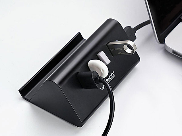 mini 4-Port USB Hub with Smartphone Stand