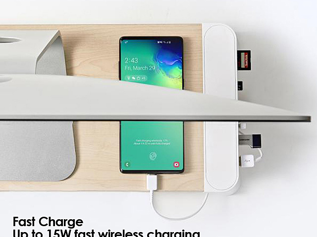 POUT EYES8 Wooden Desk Monitor All-in-One Charging Hub Station with 15W Wireless Charging