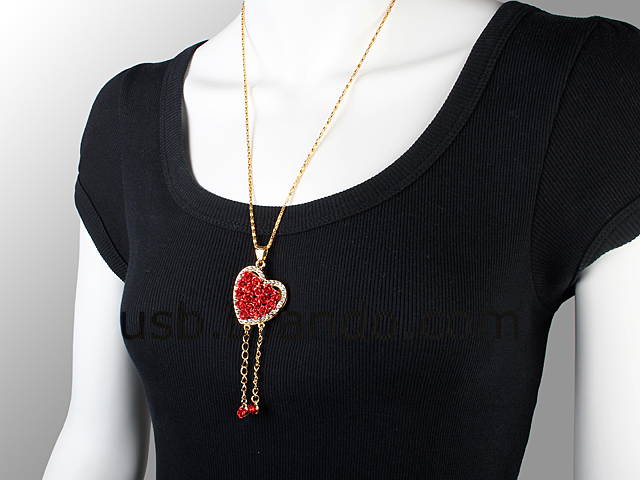 USB Jewel Rose Heart Necklace Flash Drive