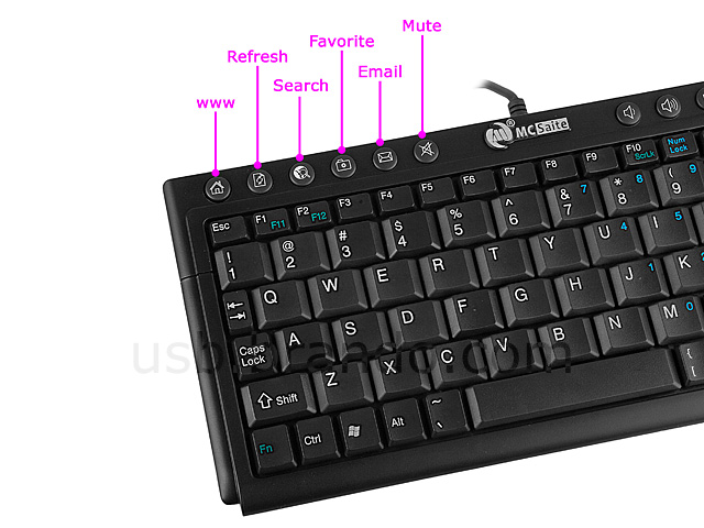 USB Tiny Multimedia Keyboard with 2-Port Hub