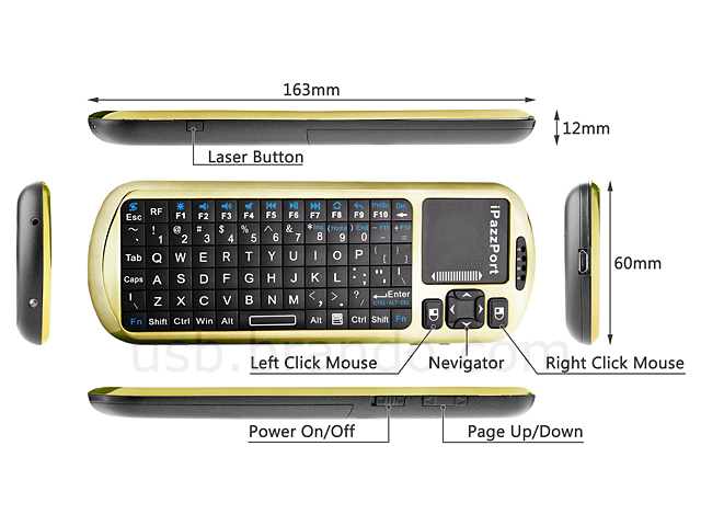 iPazzPort 2.4GHz Wireless Handheld Keyboard with IR Remote