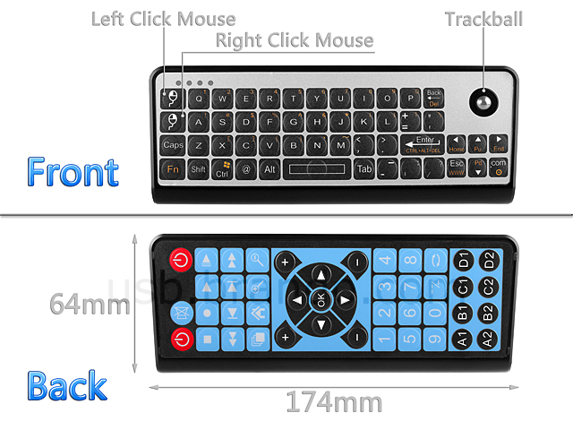 2.4GHz Wireless Keyboard with Trackball and  IR Remote