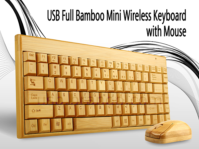 USB Full Bamboo Mini Wireless Keyboard with Mouse