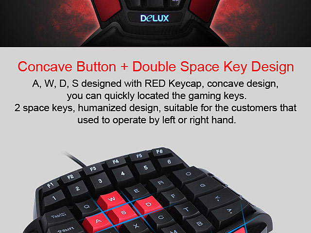 Delux T9 USB One-hand Gaming Keyboard (47keys)