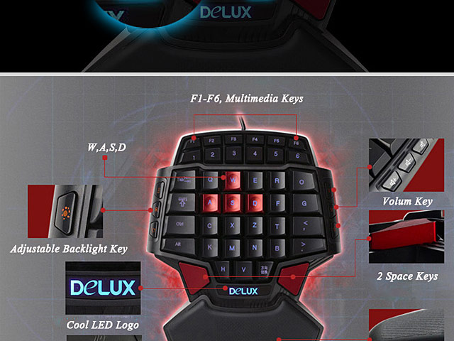 Delux T9 USB One-hand Gaming Keyboard (47keys)