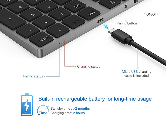 Bluetooth Aluminum Number Keypad (34 keys)