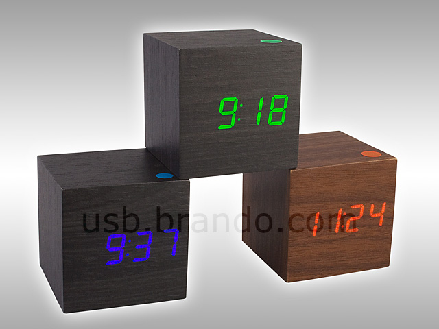 USB Wooden Cube Alarm Clock