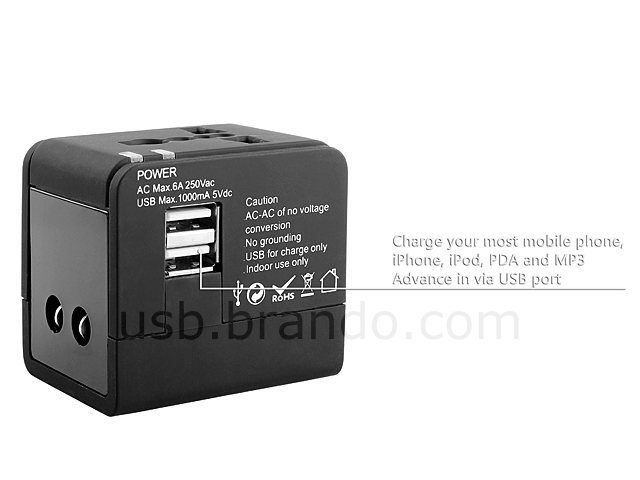 Universal Travel Adapter with Dual USB AC Charger