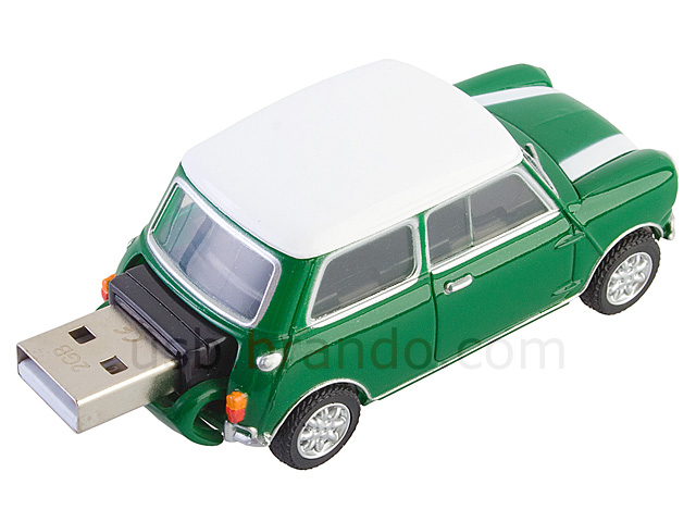 USB Mini Cooper Flash Drive (Green with White Stripes)