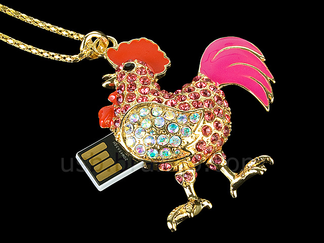 USB Jewel Rooster Necklace Flash Drive