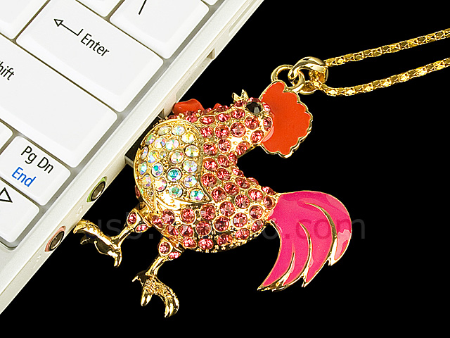 USB Jewel Rooster Necklace Flash Drive