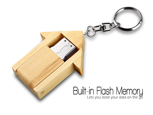 USB Bamboo My Home Keychain Flash Drive