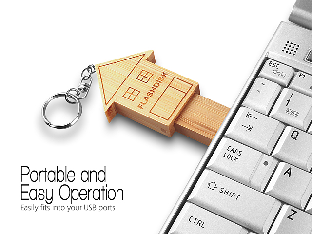 USB Bamboo My Home Keychain Flash Drive