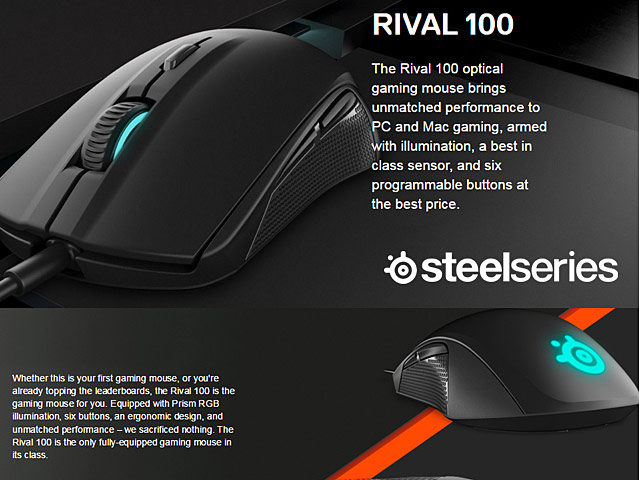 SteelSeries Rival 100 USB Illuminated Gaming Mouse