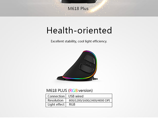 Delux M618 Plus USB Ergonomic Vertical Mouse (RGB Light Version)