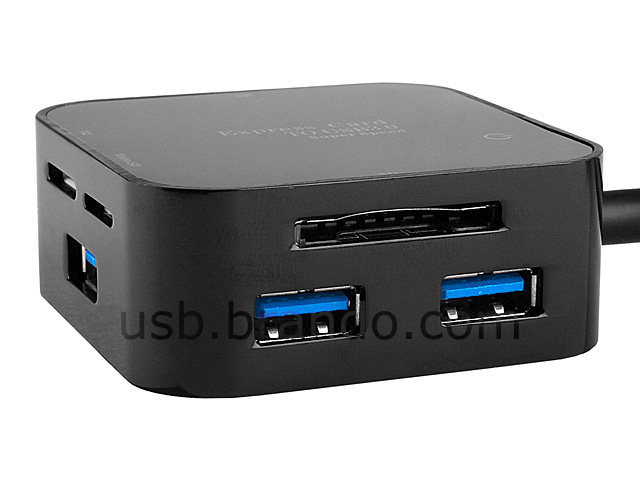 Express Card to USB 3.0 4-Port Hub + Card Reader Combo