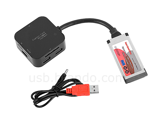 Express Card to USB 3.0 4-Port Hub + Card Reader Combo