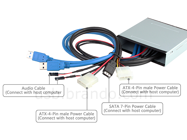 USB 3.0 3.5" Front Panel (2-Port USB 3.0 + Audio Port + Power Over eSATA + 5V/3A Power Supply)