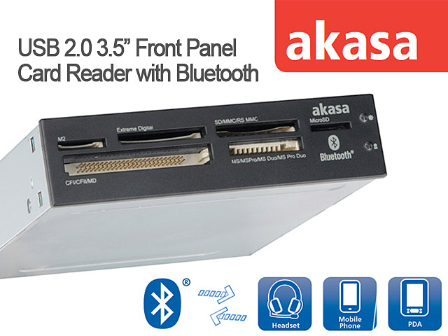 Akasa USB 2.0 3.5" Front Panel Card Reader with Bluetooth