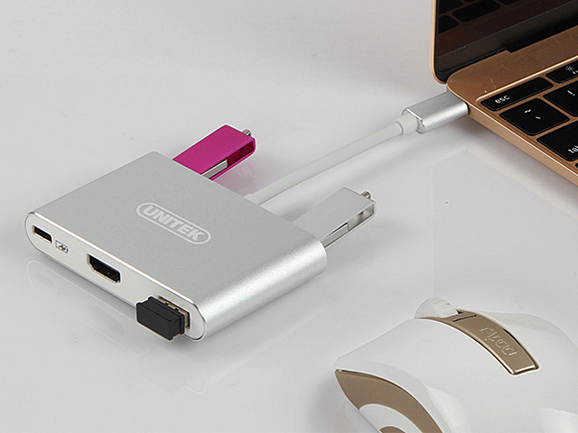 UNITEK Y-9103 USB-C Aluminium Multiport Hub with Power Delivery (1-Port USB3.0 + 2-Port USB2.0 + HDMI)