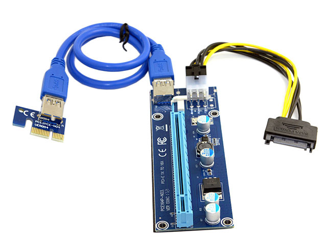 PCI-E 1x to 16x Mining Machine Extender Riser Adapter USB 3.0 & 6-Pin Power Cable