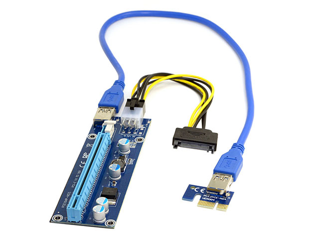 PCI-E 1x to 16x Mining Machine Extender Riser Adapter USB 3.0 & 6-Pin Power Cable